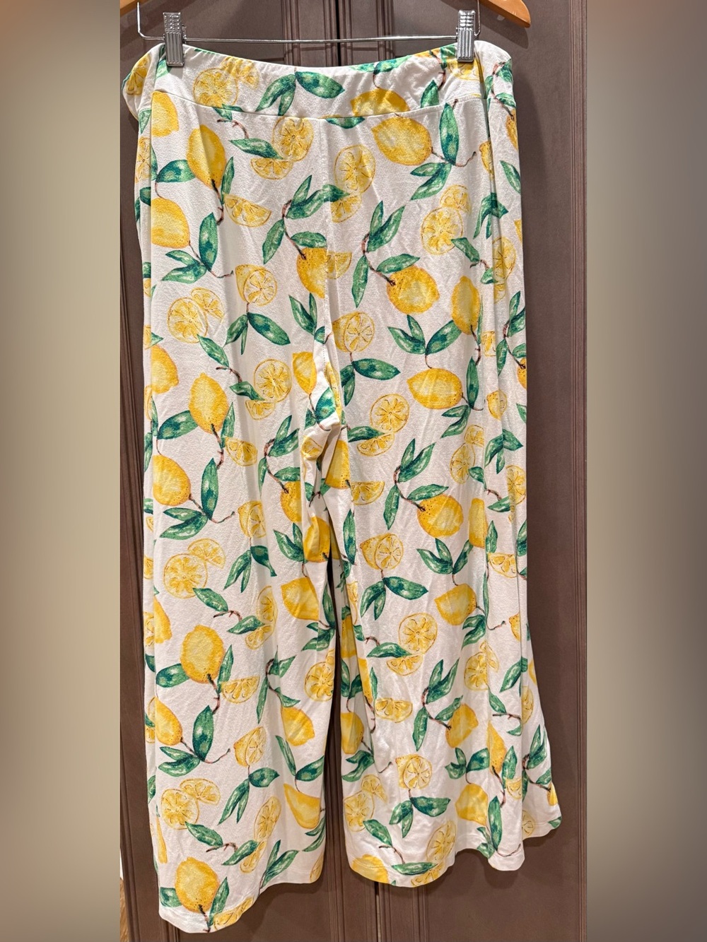 Soma XL Lemon Print Capri Wide Leg Pajama Pants - White, Yellow & Green